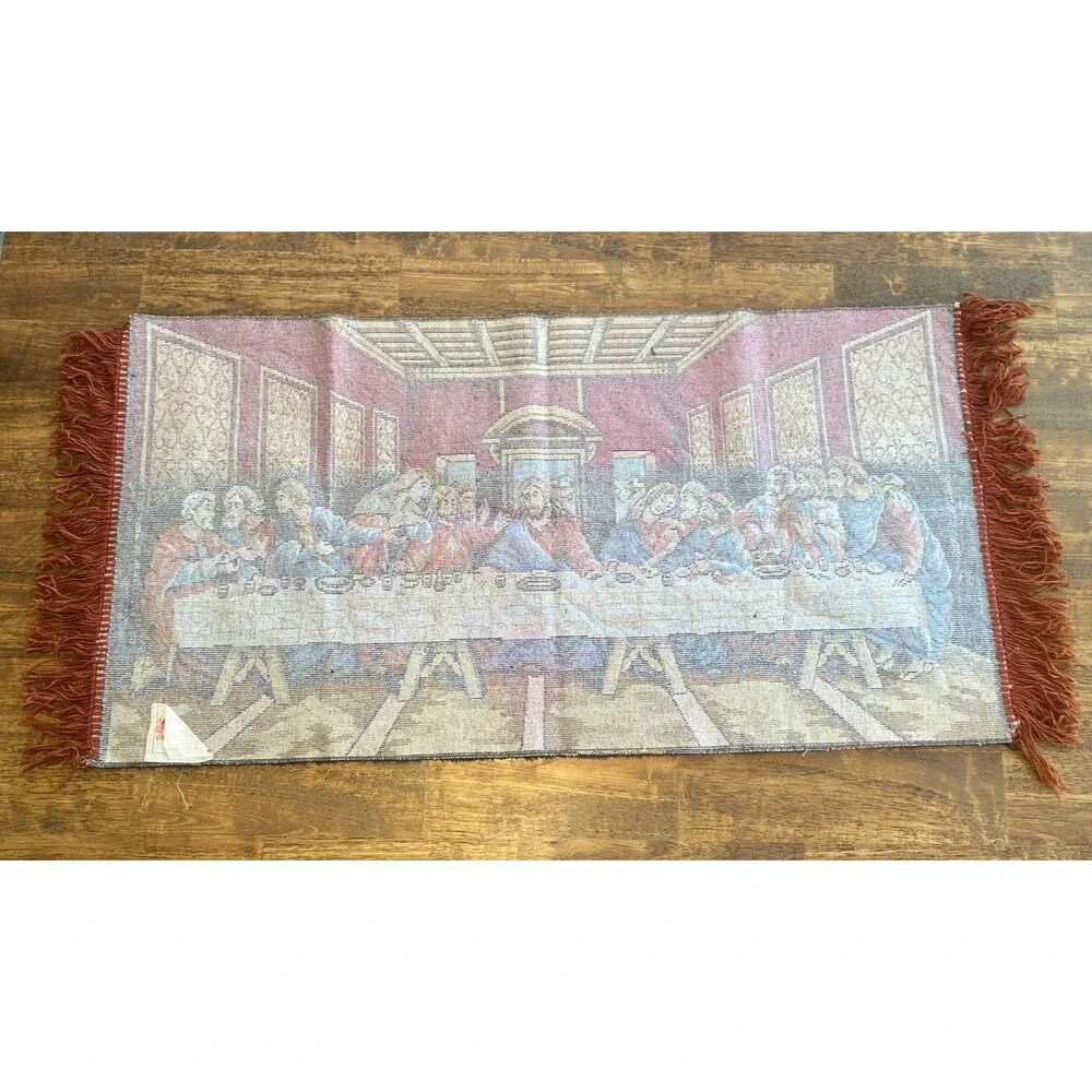 Vintage Jesus Last Supper W Disciples Religious Tapestry Wall Hanging Made Italy